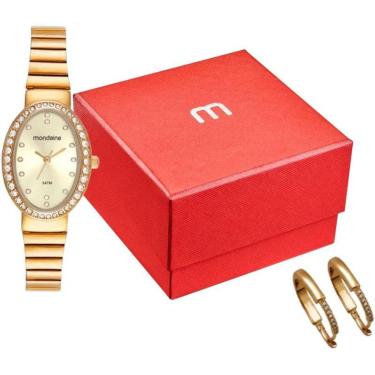 Imagem de Kit Relógio Mondaine Feminino Oval Dourado com Brinco 32833LPMKDE1K1-Feminino