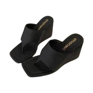 Imagem de Chinelo Feminino Coreano Com Salto Anabela Fino E Dedo Aberto  Sandáli