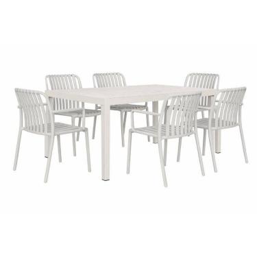 Imagem de Kit 1 Mesa Creta 140x72cm e 6 Cadeira Tulum em Polipropileno Nude