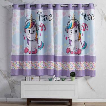 Imagem de Cortina 2 Metros Para Quarto Estampada Infantil Donuts Unicórnio Lilás/rosa 2,00m X 1,5...