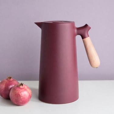 Imagem de Garrafa Térmica 1L Estilo Nórdico Com Cabo Madeira Para Café Chá E Beb