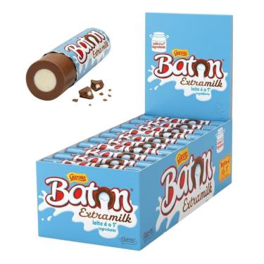 Imagem de Chocolate Baton Extra Milk 16g Ao Leite Com Recheio Display Caixa 30 Unidades Garoto