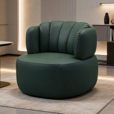 Imagem de Poltrona Giratória Orgânica Para Sala Living Oceane L06 Couro Verde Escuro - Lyam Decor