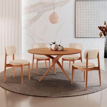 Imagem de Sala De Jantar Mesa Ballare 120cm Tampo Redondo 4 Cadeiras Milano/imbuia Nat/cinam. Imbuia