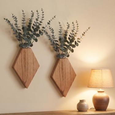 Imagem de Chunful 2 peças de decoração de parede de madeira para pendurar plantas falsas vegetação flores suporte vasos caixas para parede boêmio casa de fazenda quarto cozinha escritório decoração interna (cor