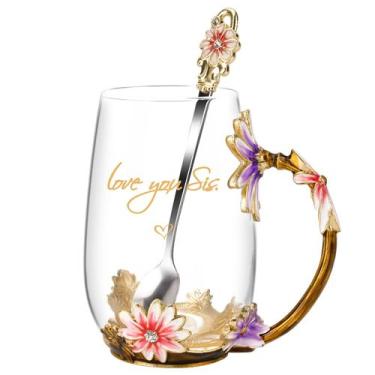 Imagem de Xícara de chá OEAGO com design floral elegante com colher de presente