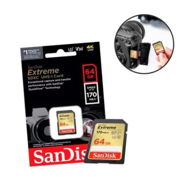 Imagem de Cartão Sdxc 64GB, Sandisk Extreme 4k 170mb/s Uhs-i,V30, U3,Classe 10