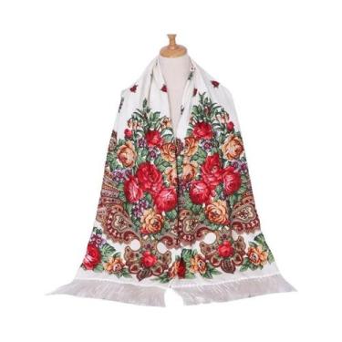 Imagem de Xale Floral Vintage Feminino De Luxo Com Borlas Para Outono/Inverno - 