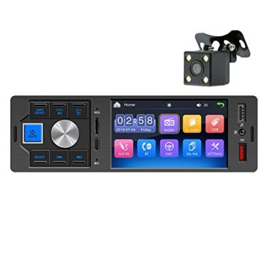 Imagem de Rádio de carro Bluetooth single din 4 polegadas tela sensível ao toque capacitivo receptor de rádio FM estéreo com câmera de visão traseira controle de volante
