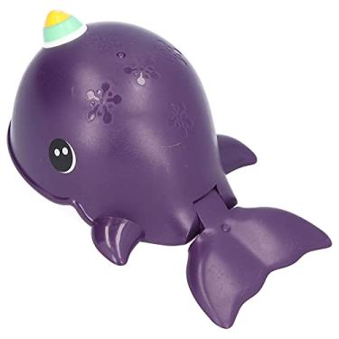 Imagem de Brinquedos para banho de bebê, brinquedo de banho de corda Pode balançar a cauda na água por uma distância Segura para o bebê tocar Pode girar e flutuar na água(Enrolar baleia assassina roxa)