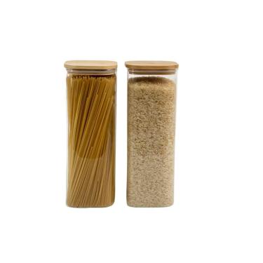 Imagem de Kit Pote Hermético De Vidro Quad Tampa De Bambu 2 Pçs Oikos
