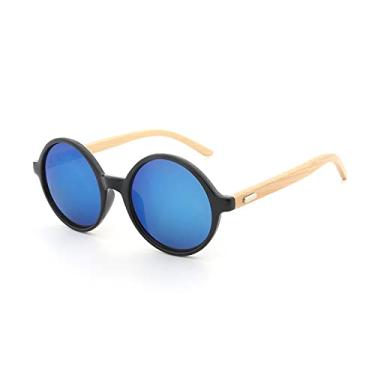 Imagem de Óculos de sol de perna de bambu masculinos femininos retro redondos óculos de sol revestimento steampunk moda tons masculinos femininos, 2, tamanho único
