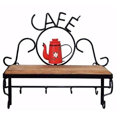 Imagem de Estante Ferro E Madeira Rústica Prateleira Café Vermelha