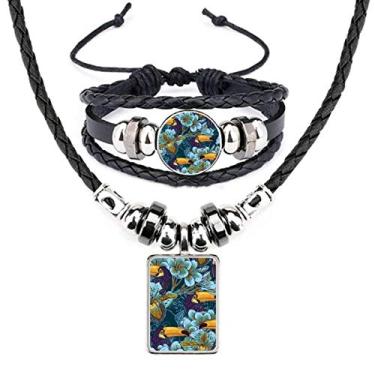 Imagem de Conjunto de joias de pulseira de couro animal padrão contínuo quadrado de pássaro orquídea