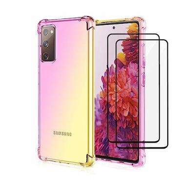 Imagem de Capa para Samsung Galaxy A8 Plus (2018) Capinha - Capa colorida gradiente à prova de quedas com protetor de tela temperado gratuito -Rosa e Dourado