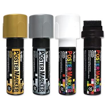 Imagem de Artline Marcadores de pôster, 30 mm de largura de escrita, cores metálicas, pacote com 4 (EPP-30-4W4)