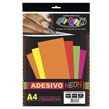 Imagem de Papel Adesivo Neon, Off Paper, A4, 210X297 mm, Laranja, 100 Gramas, Caixa com 20
