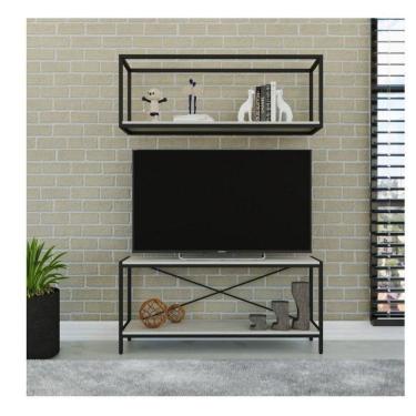 Imagem de Conjunto Rack para TV até 50 Polegadas 1 Nicho Aéreo Estilo Industrial Active Yescasa Snow