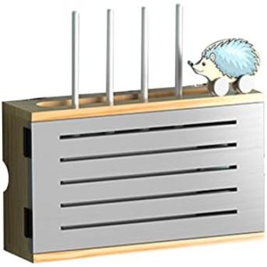 Imagem de Rack De Roteador Sem Fio Montado Na Parede Caixa De Armazenamento Wi-Fi Prateleiras Flutuantes, Faixa De Energia E Gerenciamento De Cabos Hider Rack Box Set-top Box Prateleira-sem Perfurador, Caix