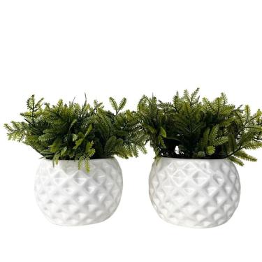 Imagem de Dupla vaso cachepot branco em alto relevo 3D decoração casa