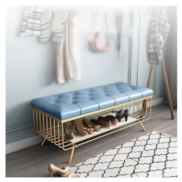 Imagem de Prateleira de sapatos, banco de sapateira para entrada, banco de armazenamento de sapatos de 2 níveis com almofada, banco de entrada com sapateiras de metal sapateira empilhável (cor: caneca azul