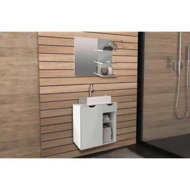 Imagem de Conjunto de Banheiro Armário c/ Espelho BN3608 e Balcão Suspenso BN3605 c/ Cuba Pia BN3600 60cm cor Branco - Tecno Mobili