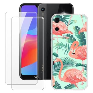 Imagem de MILEGOO Capa para Huawei Honor Play 8A + 2 peças protetoras de tela de vidro temperado, capa de TPU de silicone macio à prova de choque para Huawei Y6 Pro 2019 (6,1 polegadas) Flamingo