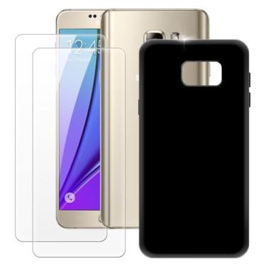 Imagem de MILEGOO Capa para Samsung Galaxy Note 5 + 2 peças protetoras de tela de vidro temperado, capa ultrafina de silicone TPU macio à prova de choque para Samsung Galaxy Note 5 (5,7 polegadas), preta