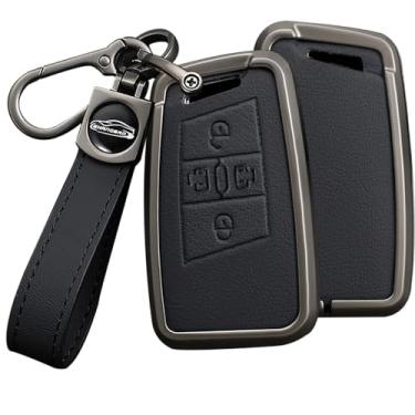 Imagem de HIBEYO Capa Smart Key Fob compatível com Volkswagen Passat Golf Alltrack Atlas Jetta Skoda Superb A7 Kodiaq Magotan B8 GTE Arteon Tiguan Key Leather & Alloy Key Case-A Chaveiro Preto