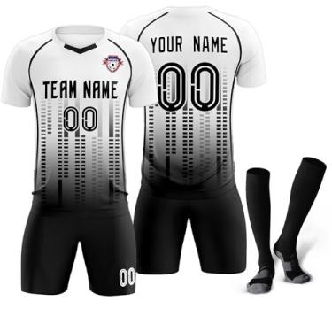 Imagem de Camisa de futebol personalizada uniforme de treino de futebol impresso logotipo com número de nome para crianças adultas, Branco e preto-83, One Size