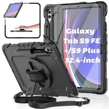 Imagem de Capa para Samsung Galaxy Tab S9 FE+/S9 Plus 5G 31.5 cm 2023 [com película de vidro temperado], capa para tablet BASE MALL S9+ de 12,4 polegadas, resistente, à prova de choque/suporte giratório/alça de