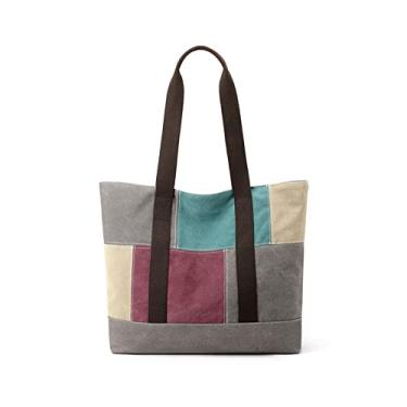 Imagem de CORIOS Bolsa feminina de lona casual bolsa de ombro patchwork, Roxa, Large