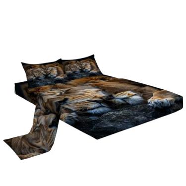 Imagem de Eojctoy Jogo de lençol solteiro - Lençóis de cama respiráveis ultra macios - Lençóis escovados luxuosos de bolso profundo - Roupa de cama com estampa de leão animal de microfibra enrugada, cinza