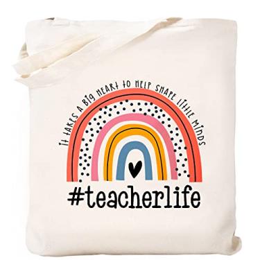 Imagem de Kimoli Sacolas de lona para presente de apreciação do professor bolsa de praia de viagem estética bolsa de compras reutilizável de verão, Estilo B, 15"X15.7"