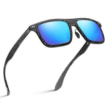 Imagem de DUCO Óculos de sol polarizados para homens, armação de fibra de carbono, 100% de proteção UV para dirigir, correr, pescar, DC8325, Armação preta, lente azul Revo