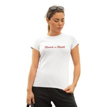 Imagem de Camiseta Casual Feminino com Estampa Rock in Roll e Gola Redonda-Feminino