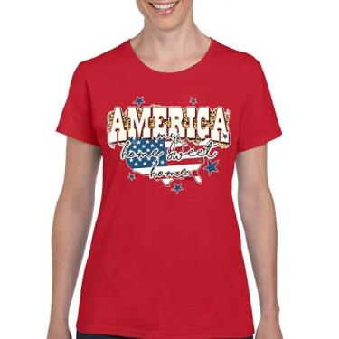 Imagem de Camiseta feminina America My Home Sweet Home 4th of July Stars and Stripes Pride American Dream Patriotic USA Flag, Vermelho, G