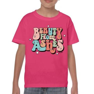Imagem de Camiseta jovem Beauty from Ashes Cute Christian Bible Quote Isaiah 61:3 Inspiration God Lord Glory Motivational Kids, Rosa choque, M