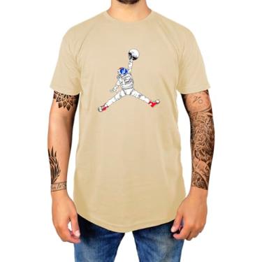 Imagem de Camiseta Masculina Casual Algodão Premium Estampada Gola Redonda Astronauta (G, Caqui)
