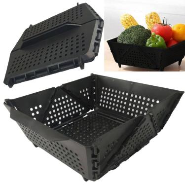 Imagem de Cesta Secar Frutas Verduras Vegetais Legumes Dobravel Porta Objetos Organizador Cozinha Copa Pia Drenagem Alimentos Comida