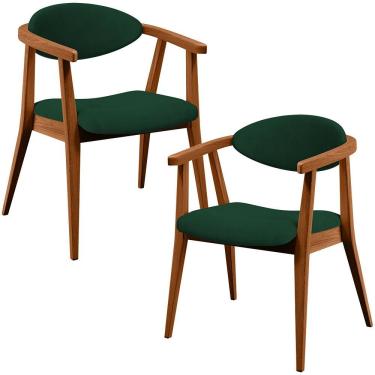 Imagem de Kit 02 Poltronas Decorativas Para Sala De Estar Jantar Cecília B04 Suede Verde Musgo