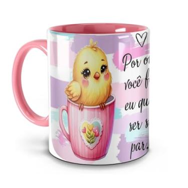 Imagem de Caneca Alça e Interior Rosa - Pintinhos Fofos: Presente Adorável para Casais