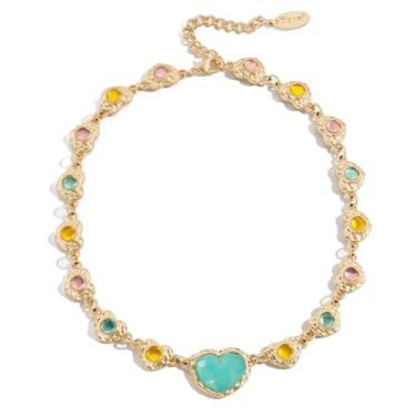 Imagem de Bocar Colar de coração de casamento de cristal para noivas, colar gargantilha de strass, bijuteria feminina, Metal, Sem Pedra Preciosa