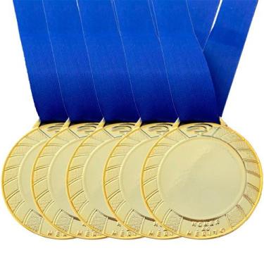 Imagem de Kit 5 Medalhas Personalizáveis Centro Liso Ouro Prata Bronze - Crespar