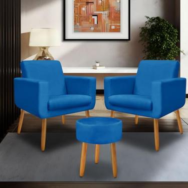 Imagem de kit 2 poltrona Anita +puff redondo pés palito decorativo-ME Ecommerce (azul turquesa)