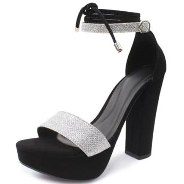 Imagem de Sandália Re&Ton Meia Pata Salto Alto Grosso Feminina MP18 (Preto Prata, BR, Adulto, Numérico, 35)