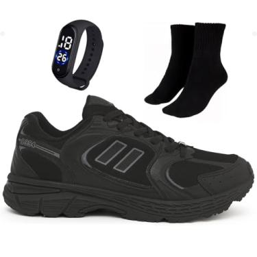 Imagem de Tênis Masculino Treino Academia Amortecedor Gel + Relógio e Meia (Preto + Preto, BR, Adulto, Numérico, 41)