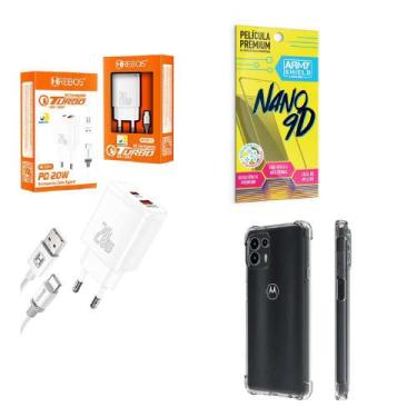 Imagem de Kit Carregador Turbo 20W + Capinha Motorola Edge 20 Pro + Película de 