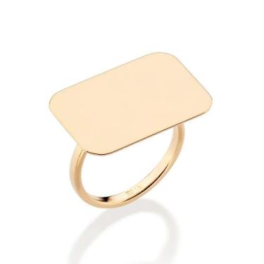 Imagem de Anel rommanel banhado ouro 18k feminino fino chapa retangular lisa gra