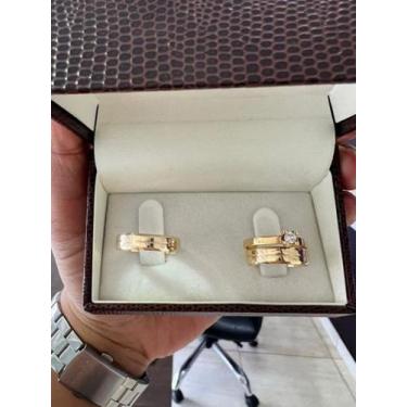 Imagem de Par de Alianças de Ouro 18k legítimo 4mm 4 gramas + Anel solitário - S